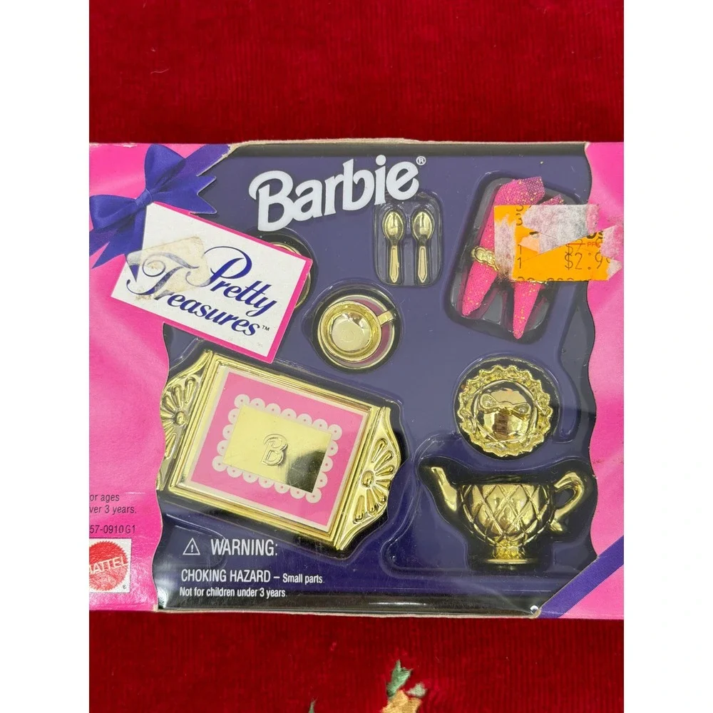 Vintage 1995 Mattel Barbie Pretty Treasures Sparkling Dining Set Gold Pink 13757